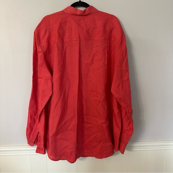 Twenty Eight Degrees Deep Coral Long Sleeve Button Up 100% Linen Top Sz XLT GUC - Picture 7 of 7